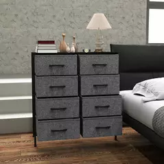 HOMCOM Fabric Chest of Drawers, Industrial Bedroom Dresser with 8 Fabric Drawers, Steel Frame and Wooden Top for Nursery, Living Room, Hallway, Black - 8