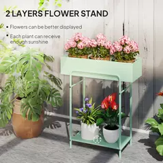 Outsunny 2 Tier Plant Stand, Metal Plant Rack Shelf with Drain Holes, Floor-standing Flower Pot Stand for Indoor Outdoor Garden Patio Balcony Living Room, Green - 4