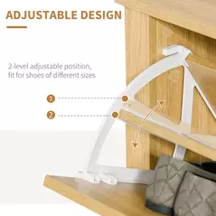HOMCOM Narrow Shoe Cabinet, Space Saving Shoe Storage Cabinet with 2 Flip Drawers and Adjustable Shelves for 6-12 Pairs of Shoes for Hallways and Living Room, Natural Wood Finish - 5