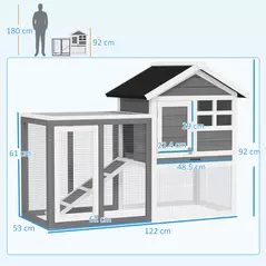 PawHut Rabbit Hutch Outdoor Wooden Guinea Pig Hutch Rabbit Run Bunny Cage Small Animal House Pull-Out Tray, Grey, 124 x 63 x 93 cm - 3
