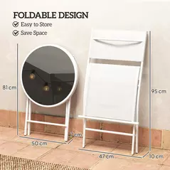 Outsunny 3 Pieces Outdoor Bistro Set, Glass Top Outdoor Table and 2 Folding Chairs with Protecting Feet, White - 5