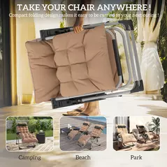 Outsunny 2 Piece Reclining Zero Gravity Sun Loungers with Cushions, Khaki - 5