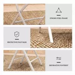 Outsunny 3 Pieces Outdoor Bistro Set, Glass Top Outdoor Table and 2 Folding Chairs with Protecting Feet, White - 7