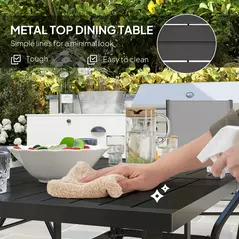 Outsunny Seven-Piece Steel Outdoor Dining Set, with Parasol Hole - Grey - 5