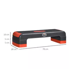 HOMCOM Aerobic Step, 10cm, 15cm & 20cm Height Adjustable Exercise Stepper for Exercise Workout, Nonslip Step Board Great for Home & Office, Grey and Red - 3