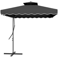 Outsunny 2.5m Cantilever Parasol with Easy Lever, Square Double Top Garden Parasol Umbrella with Ruffles and Cross Base, Overhanging Outdoor Sun Shades, Black - 1