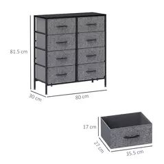 HOMCOM Fabric Chest of Drawers, Industrial Bedroom Dresser with 8 Fabric Drawers, Steel Frame and Wooden Top for Nursery, Living Room, Hallway, Black - 3