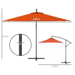 Outsunny 3(m) Cantilever Overhanging Parasol, with Cross Base - Orange - 3