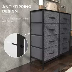 HOMCOM Fabric Chest of Drawers, Industrial Bedroom Dresser with 8 Fabric Drawers, Steel Frame and Wooden Top for Nursery, Living Room, Hallway, Black - 5