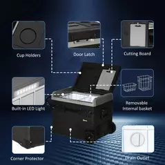 Outsunny 50L Car Refrigerator, Portable Compressor Cooler Box, Fridge Freezer w/ Inner LED Light, Foldable Handles, Cup Holders, 12/24V DC and 110-240V AC for Campervan RV Boat Travel Down to -20℃ - 8