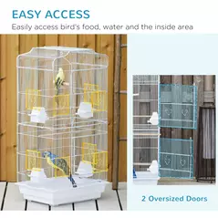 PawHut Large Metal Bird Cage with Perches, Food Bowls, Swing, for Budgies, Parakeets, White - 4