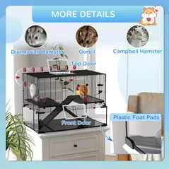 PawHut Gerbil Cage, Dwarf Hamster Cage, with Deep Glass Bottom, Tunnels, Ramps, Hut, Exercise Wheel, 78.5 x 48.5 x 57cm - 8