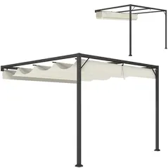 Outsunny 3 x 3 m Pergola, with Sliding Canopy - Cream White - 1