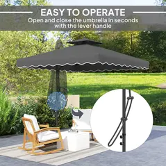 Outsunny 2.5m Cantilever Parasol with Easy Lever, Square Double Top Garden Parasol Umbrella with Ruffles and Cross Base, Overhanging Outdoor Sun Shades, Black - 4