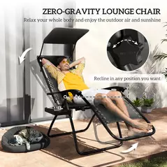 Outsunny Zero Gravity Lounger Chair Set of 2, Folding Reclining Patio Chair with Shade Cover, Padded Seat, Cup Holder, Soft Cushion and Headrest for Poolside, Camping, Black - 4