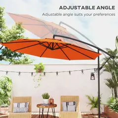 Outsunny 3m Garden Banana Parasol with Cross Base for Garden Family Use, Orange - 5