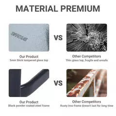 Outsunny Square Garden Table, Outdoor Coffee Table with Tempered Glass Top, Bar Bistro Dining Table, Metal Frame for Patio, Balcony, 68.5 x 68.5 x 84cm - 5