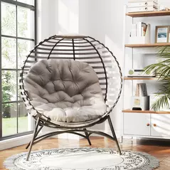 Outsunny Egg Chair with Cushion & Side Pocket - Light Grey - 8