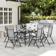 Outsunny Seven-Piece Steel Outdoor Dining Set, with Parasol Hole - Grey - 9