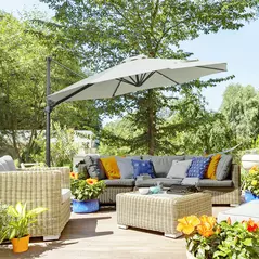 Outsunny 3(m) LED Cantilever Parasol Garden Sun Umbrella w/ Cross Base and Solar Lights Grey - 2