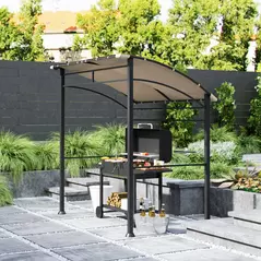 Outsunny 2.2 x 1.5 m BBQ Grill Gazebo Tent, Garden Grill with Metal Frame, Curved Canopy and 10 Hooks, Outdoor Sun Shade, Khaki - 8