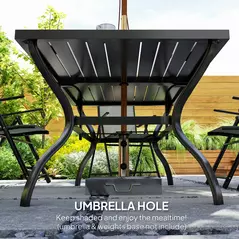 Outsunny Seven-Piece Steel Outdoor Dining Set, with Parasol Hole - Grey - 6