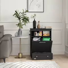 PawHut Pet Feeder Station, Dog, Cat Storage Container, with Raised Bowls, Hanger, Cabinet - Black - 7