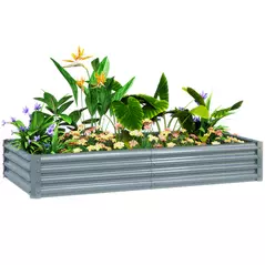 Outsunny 180 x 90cm Galvanised Steel Open Planter - Silver - 1