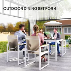 Outsunny 5 Piece Garden Furniture Set with 4 Armchairs and Tempered Glass Table Top, for Deck, Balcony - 4