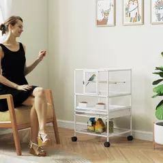 PawHut Bird Cage with Rolling Stand, Acrylic Viewing Panels, Storage Shelf, for Budgie, Parakeet, 48 x 46 x 83 cm - 2