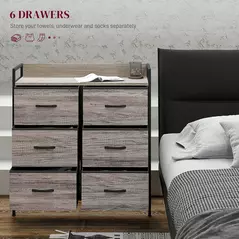 HOMCOM Rustic Chest of Six Fabric Drawers - Grey Wood Effect - 4