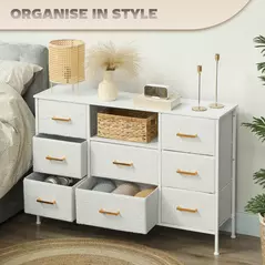 HOMCOM Boucle Chest of Drawers, 8 Fabric Drawers Storage Organiser with Charging Station, 2 USB and 2 AC Ports, Steel Frame, Fabric Dresser for Living Room, Bedroom, Hallway, Cream White - 6