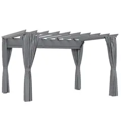 Outsunny 3.6 x 3(m) Outdoor Pergola with Retractable Roof and Curtains, Garden Gazebo Canopy Sun Shade Shelter with Aluminum Frame, Dark Grey - 1