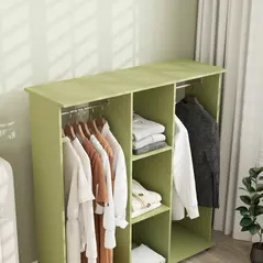 HOMCOM Open Wardrobe Double Mobile Storage Shelves Organizer W/6 Wheels-Green - 8
