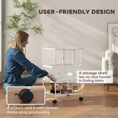 PawHut Bird Cage with Rolling Stand, Acrylic Viewing Panels, Storage Shelf, for Budgie, Parakeet, 48 x 46 x 83 cm - 7