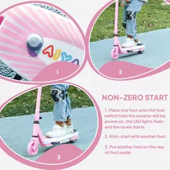 AIYAPLAY Electric Scooter for Kids Aged 4-7 Years, with Flashing LED Lights, Rear Auxiliary Wheels, Pink - 6
