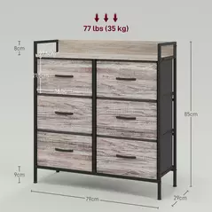 HOMCOM Rustic Chest of Six Fabric Drawers - Grey Wood Effect - 3