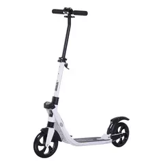 HOMCOM Folding Kick Scooter Hight-Adjustable Urban Scooter w/ Rear Brake, Double Shock Absorption System & 2 Big Wheels, For 14+ Teens Adult, White - 1