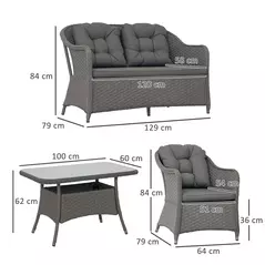 Outsunny Four-Piece Rattan Set, with Glass-Top Table - Light Grey - 3