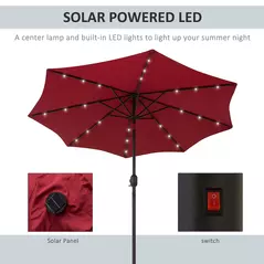 Outsunny 2.7m Patio Garden Umbrella Outdoor Parasol with Tilt Crank and 24 LEDs Lights (Red) - 6