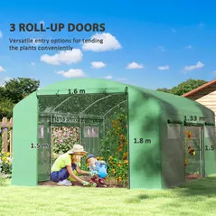 Outsunny 13 x 9.8ft Walk-In Polytunnel Greenhouse - Green - 4