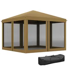 Outsunny 3 x 3 m Pop Up Gazebo, 420D Garden Tent Canopy with Removable Mesh Sidewall Netting, Carry Bag for Garden Patio Outdoor, Khaki - 1