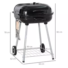 Outsunny Portable BBQ Charcoal Grill with 2 Wheels and Cooking Utensils, Smoker Grill with Lid for Outdoor Barbecues, Camping, Picnic, Courtyard - 3