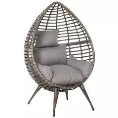Outsunny Teardop PE Wicker Rattan Chair w/ Thick Cushions 4 Legs Outdoor Seat Egg Garden - 1