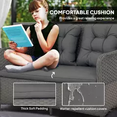 Outsunny Four-Piece Rattan Set, with Glass-Top Table - Light Grey - 5