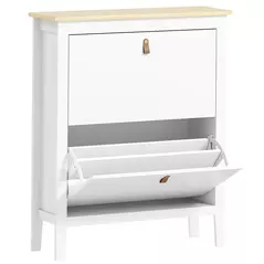 HOMCOM Modern Two-Drawer Shoe Cabinet - White - 1