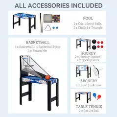 SPORTNOW 5-in-1 Multi Games Table, with Pool, Table Tennis, Basketball, Hockey, Archery, Blue - 5