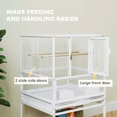 PawHut Bird Cage with Rolling Stand, Acrylic Viewing Panels, Storage Shelf, for Budgie, Parakeet, 48 x 46 x 83 cm - 6