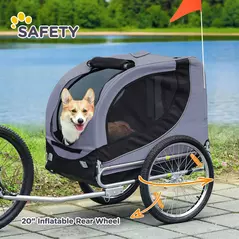 PawHut Steel Dog Bike Trailer Pet Cart Carrier for Bicycle Kit Water Resistant with Hitch Coupler Travel Grey and Black - 7