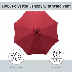 Outsunny 2.7m Patio Garden Umbrella Outdoor Parasol with Tilt Crank and 24 LEDs Lights (Red) - 7